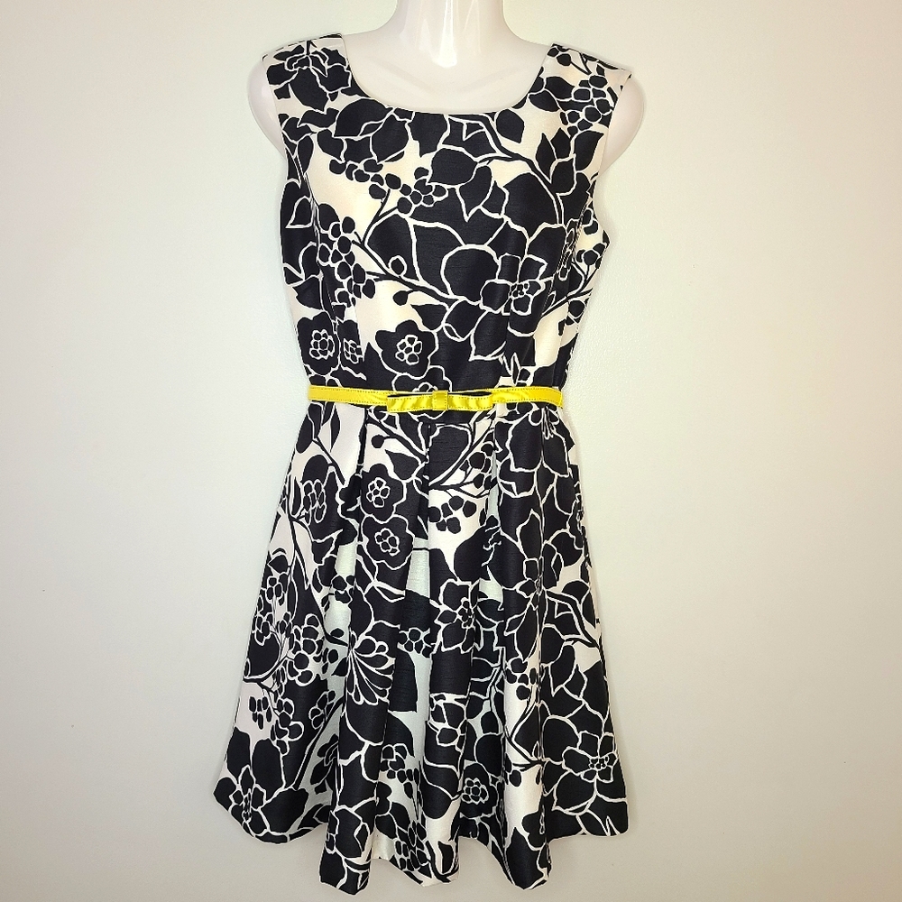 The Limited Black Floral Dress, Yellow Belt, 4 - Picture 1 of 10